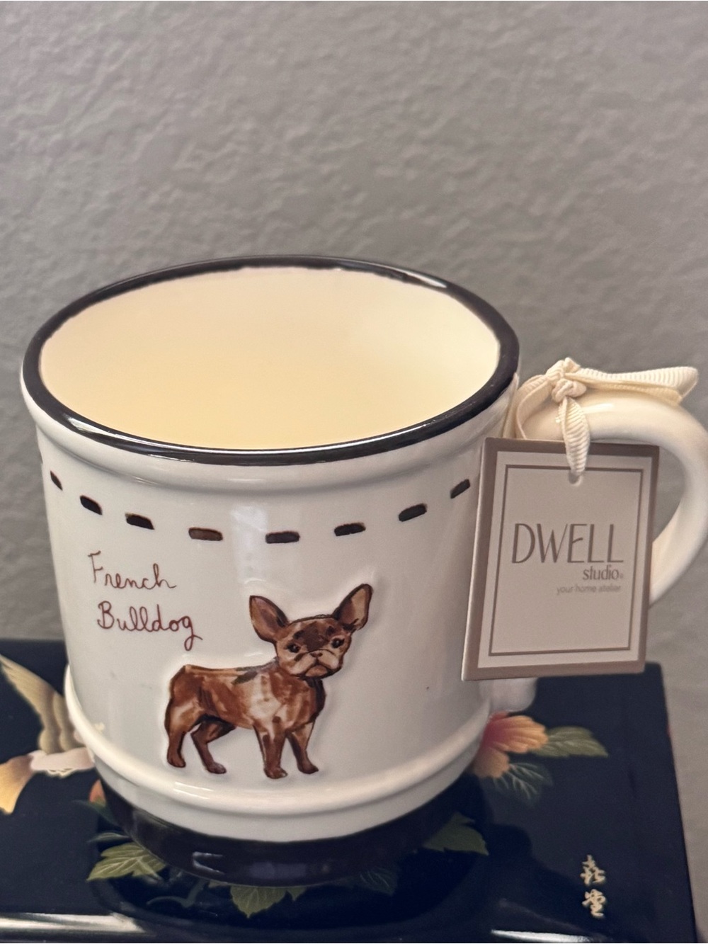 French Bulldog Ceramic Mug,dual design,double walled,hand painted,cream,brown